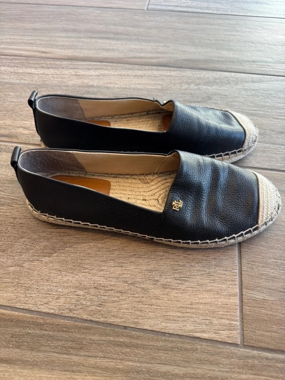Ralph Lauren Black Leather Espadrille Slip-ons. Women’s size 9 - Picture 4 of 11